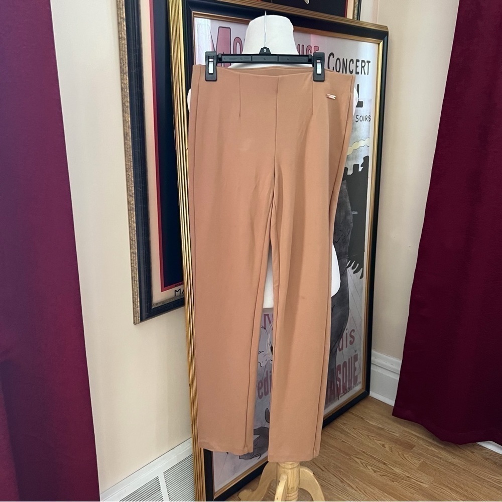 Tahari: Camel Colored Stretch Business Trouser Straight Leg Leggings Size Small